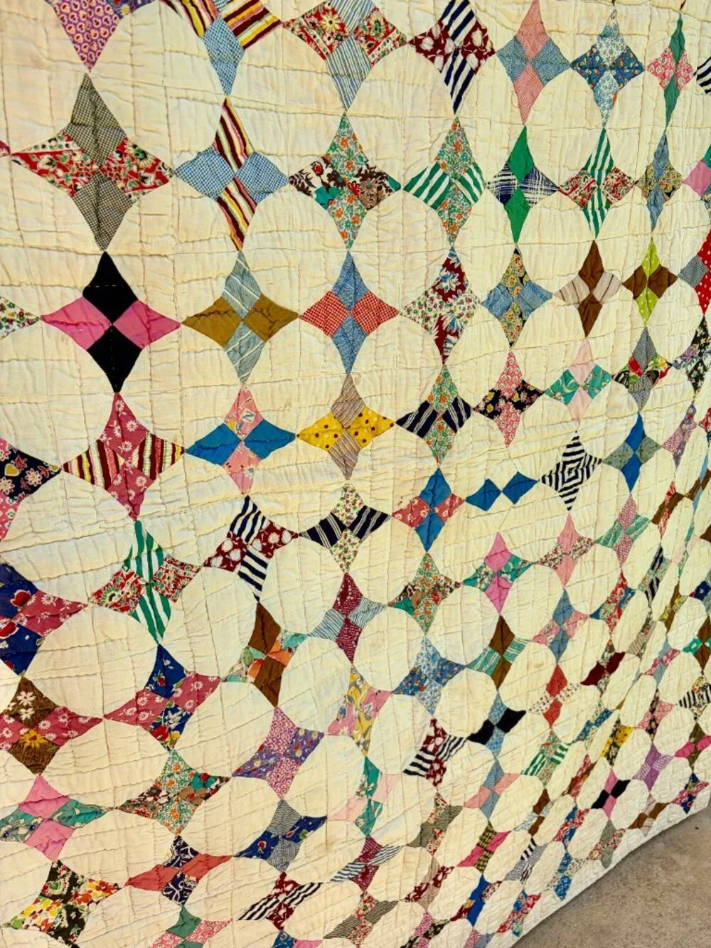 Vintage Feedsack Kite Patchwork Quilt | Hand Pieced & Hand Quilted | 65